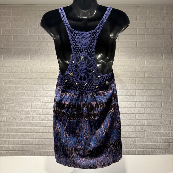 Free People Crochet Back Tank Top Blue Purple Shell Boho Sleeveless - Picture 2 of 4